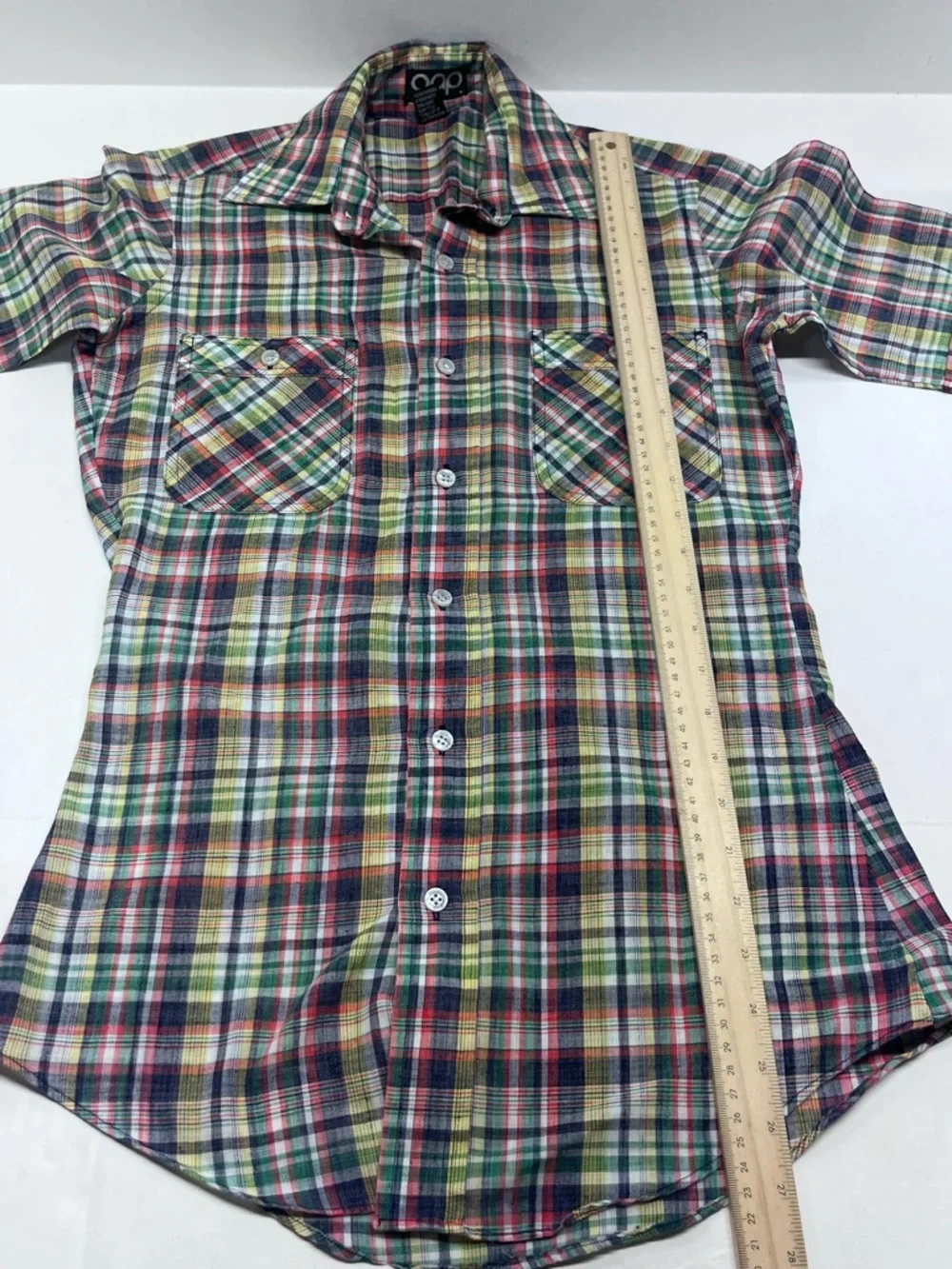 Vintage 70s GAP Multicolor Plaid Button-Down Shirt Womens Butterfly Collar - Picture 10 of 12